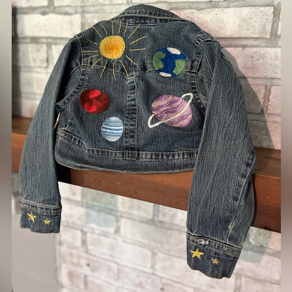 Xhilaration Other - Custom Hand Embroidered Girls Denim‎ Jean Jacket w/Colorful Sun, Planets & Stars